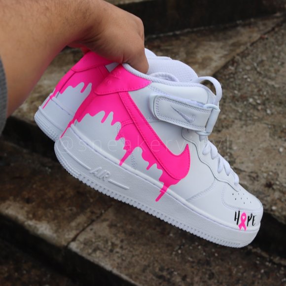 Nike Air Force 1 Mid Pink Paint drip "HOPE" Breast Cancer Awareness Cust… - Picture 9 of 9